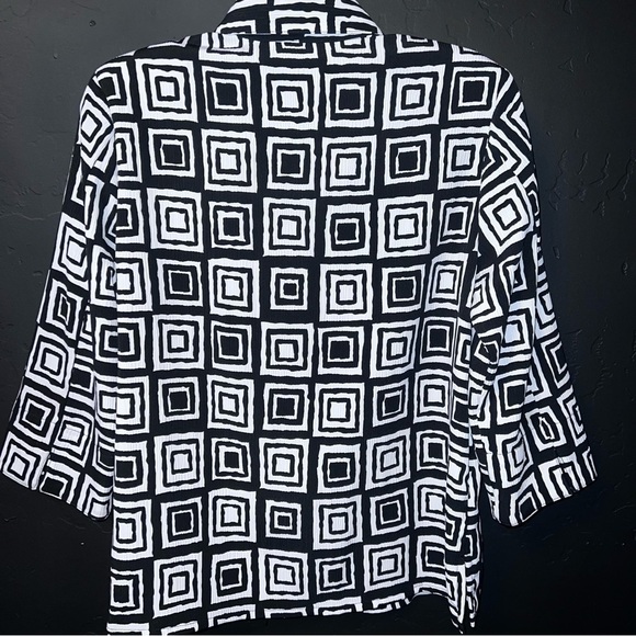 Vintage Allison Daley Blouse Shirt Top Button Up Black White Geometric Pads 8P - Picture 12 of 12